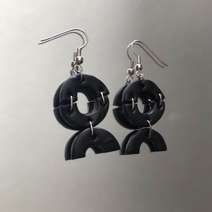 Handmade/hand-painted black polymer clay earrings